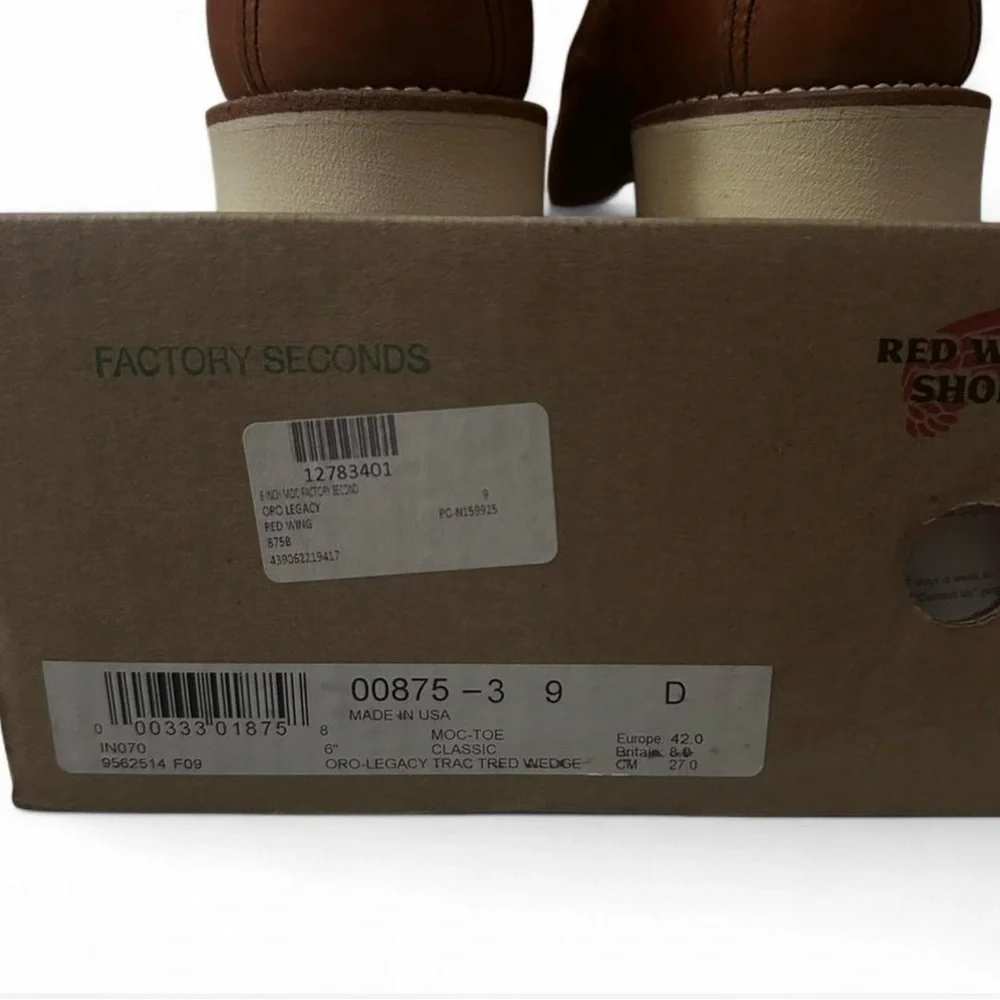 Red Wing Classic Moc Oro Legacy 875 Boots Size US Men’s 9 (NIB)